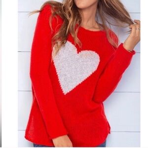 Wooden Ships Red Knit  Crewneck Sweater with Heart Design Women’s Size XL Wool